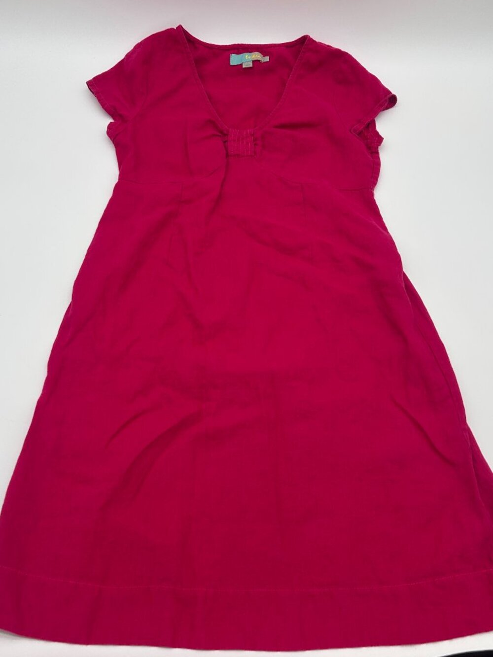 Boden Linen Hot Pink Short V Neck Dress 6R 100% Linen